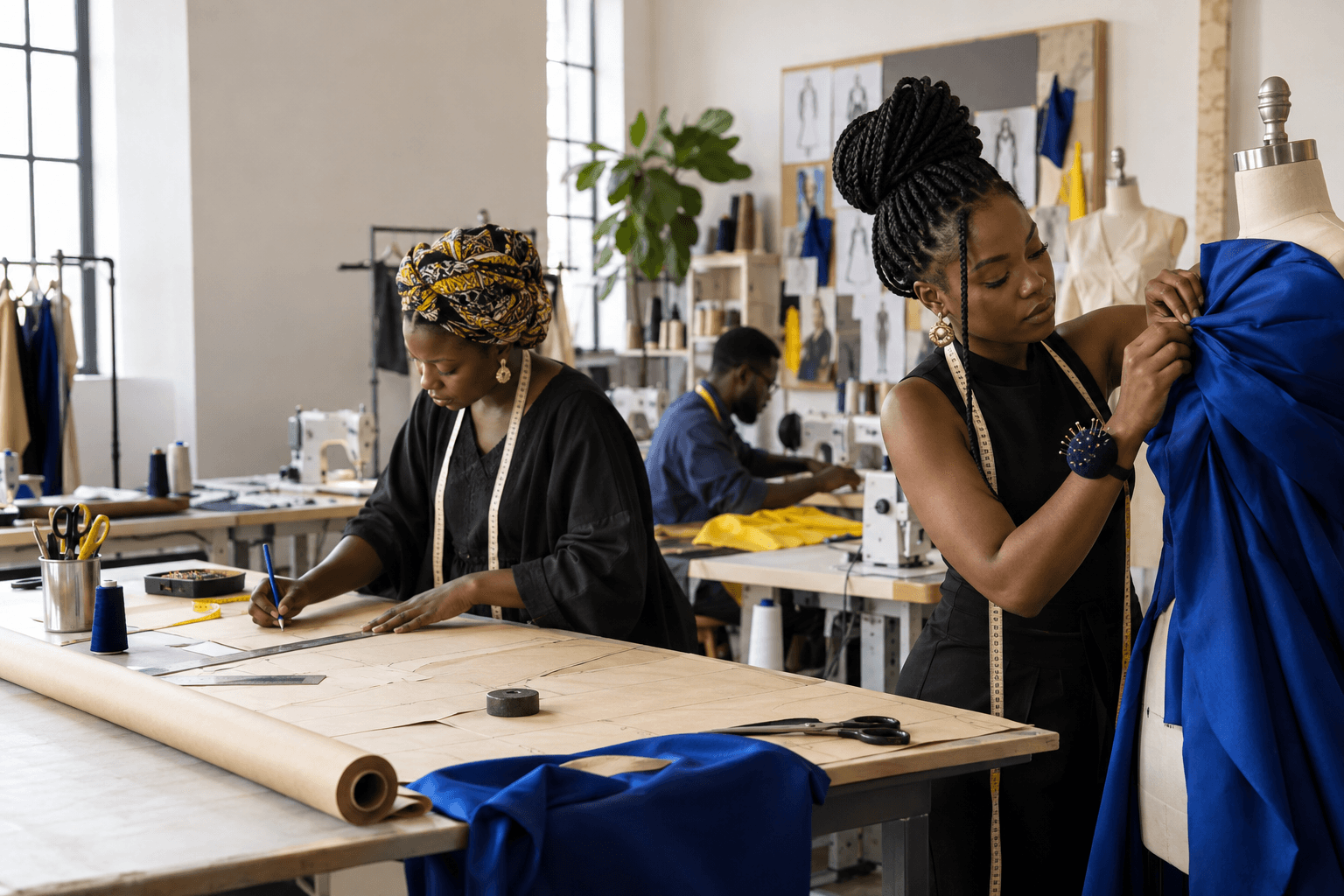 Apprenants travaillant dans un atelier de couture